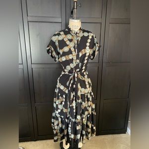 Ralph Lauren Button Down Tiered Maxi Dress With Western Belt Print
